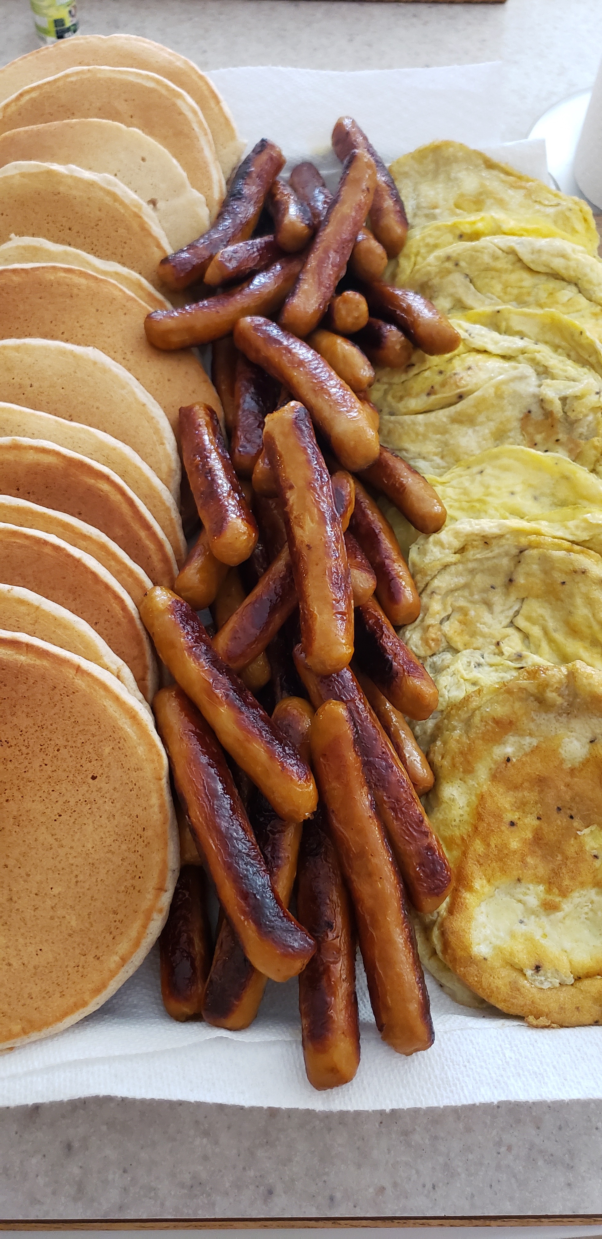 232 Pancakes, Breakfast Sausage, and Eggs Platter