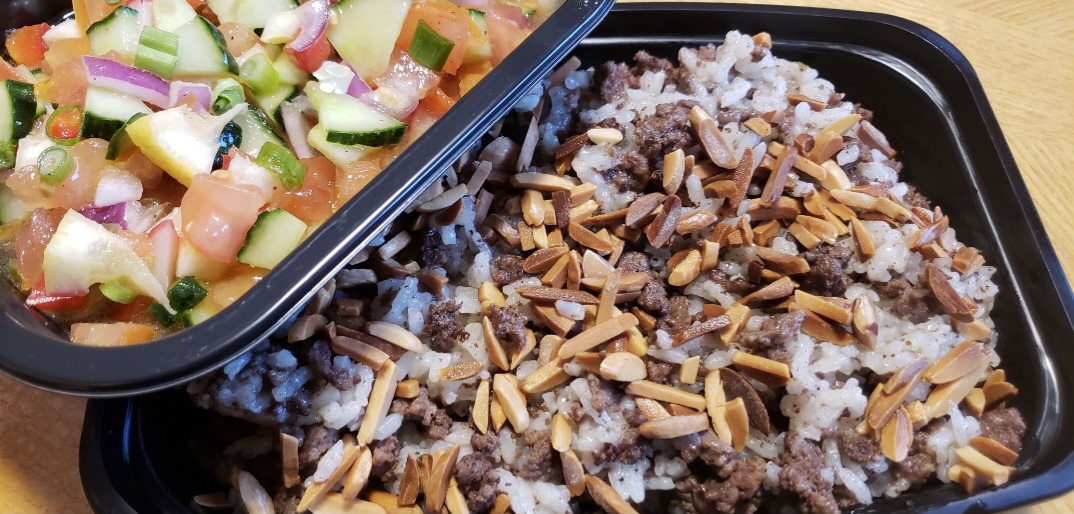 Mediterranean Rice with Beef and Roasted almonds, with our fresh Salsa